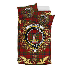 Lumsden Boghead Tartan Crest Bedding Set - Golden Thistle Style