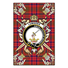Lumsden Modern Tartan Crest Black Garden Flag - Gold Thistle Style