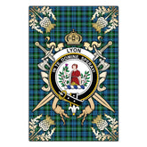 Lyon Tartan Crest Black Garden Flag - Gold Thistle Style