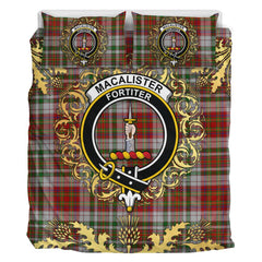 MacAlister Dress Tartan Crest Bedding Set - Golden Thistle Style
