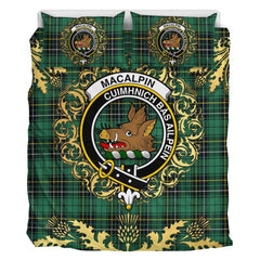 MacAlpin (MacAlpine) Ancient Tartan Crest Bedding Set - Golden Thistle Style