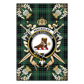 MacAulay Hunting Ancient Tartan Crest Black Garden Flag - Gold Thistle Style