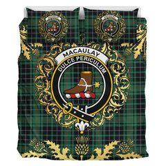 MacAulay Hunting Ancient Tartan Crest Bedding Set - Golden Thistle Style