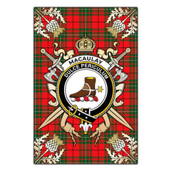 MacAulay Modern Tartan Crest Black Garden Flag - Gold Thistle Style
