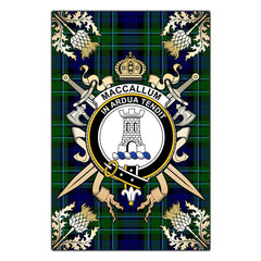 MacCallum Modern Tartan Crest Black Garden Flag - Gold Thistle Style
