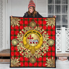 MacDonald of Sleat Tartan Crest Premium Quilt - Gold Thistle Style