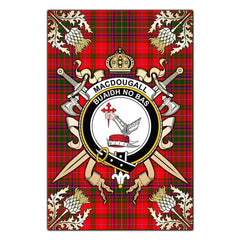 MacDougall Modern Tartan Crest Black Garden Flag - Gold Thistle Style