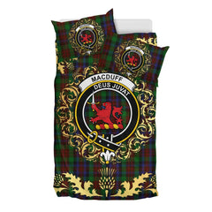 MacDuff Hunting Tartan Crest Bedding Set - Golden Thistle Style