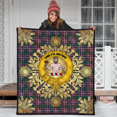 MacFarlane Hunting Modern Tartan Crest Premium Quilt - Gold Thistle Style