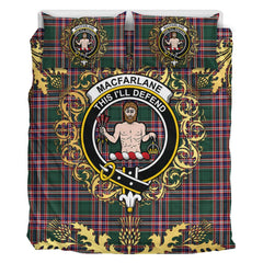 MacFarlane Hunting Modern Tartan Crest Bedding Set - Golden Thistle Style