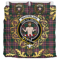 MacFarlane Hunting Modern Tartan Crest Bedding Set - Golden Thistle Style
