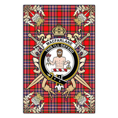 MacFarlane Modern Tartan Crest Black Garden Flag - Gold Thistle Style