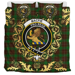 MacFie Hunting Tartan Crest Bedding Set - Golden Thistle Style