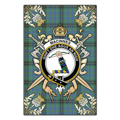 MacInnes Ancient Tartan Crest Black Garden Flag - Gold Thistle Style