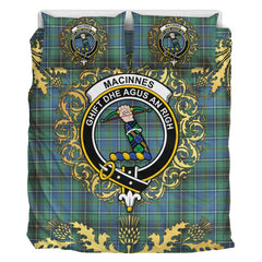 MacInnes Ancient Tartan Crest Bedding Set - Golden Thistle Style