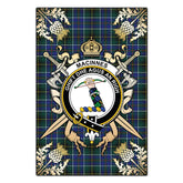 MacInnes Modern Tartan Crest Black Garden Flag - Gold Thistle Style