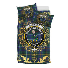 MacInnes Modern Tartan Crest Bedding Set - Golden Thistle Style