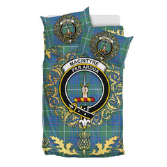 MacIntyre Hunting Ancient Tartan Crest Bedding Set - Golden Thistle Style