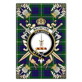 MacIntyre Hunting Modern Tartan Crest Black Garden Flag - Gold Thistle Style