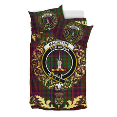MacIntyre and Glenorchy Tartan Crest Bedding Set - Golden Thistle Style