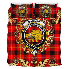MacIver Modern Tartan Crest Bedding Set - Golden Thistle Style