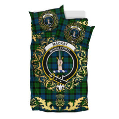 MacKay Modern Tartan Crest Bedding Set - Golden Thistle Style