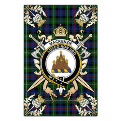 MacKenzie Modern Tartan Crest Black Garden Flag - Gold Thistle Style