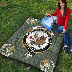 MacKinnon Hunting Ancient Tartan Crest Premium Quilt - Gold Thistle Style