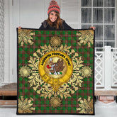 MacKinnon Hunting Modern Tartan Crest Premium Quilt - Gold Thistle Style