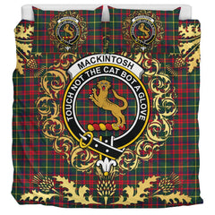 MacKintosh Hunting Modern Tartan Crest Bedding Set - Golden Thistle Style
