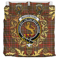 MacKintosh Hunting Weathered Tartan Crest Bedding Set - Golden Thistle Style