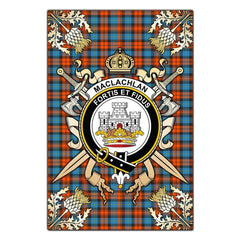 MacLachlan Ancient Tartan Crest Black Garden Flag - Gold Thistle Style