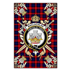MacLachlan Modern Tartan Crest Black Garden Flag - Gold Thistle Style