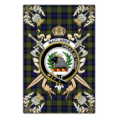MacLaren Modern Tartan Crest Black Garden Flag - Gold Thistle Style
