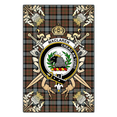 MacLaren Weathered Tartan Crest Black Garden Flag - Gold Thistle Style