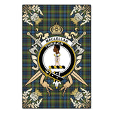 MacLellan Ancient Tartan Crest Black Garden Flag - Gold Thistle Style