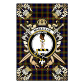 MacLellan Modern Tartan Crest Black Garden Flag - Gold Thistle Style