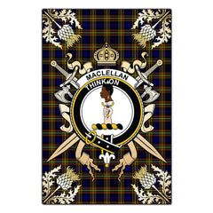 MacLellan Modern Tartan Crest Black Garden Flag - Gold Thistle Style