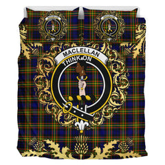 MacLellan Modern Tartan Crest Bedding Set - Golden Thistle Style