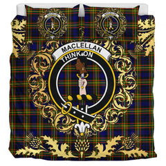 MacLellan Modern Tartan Crest Bedding Set - Golden Thistle Style