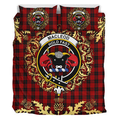 MacLeod Black and Red Tartan Crest Bedding Set - Golden Thistle Style