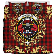 MacLeod Black and Red Tartan Crest Bedding Set - Golden Thistle Style