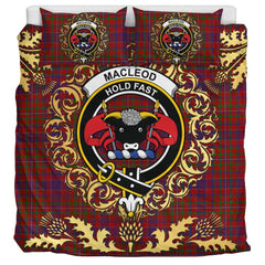 MacLeod Red Tartan Crest Bedding Set - Golden Thistle Style