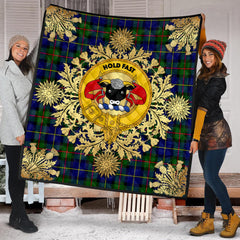 MacLeod of Harris Modern Tartan Crest Premium Quilt - Gold Thistle Style