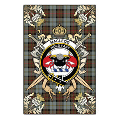 MacLeod of Harris Weathered Tartan Crest Black Garden Flag - Gold Thistle Style