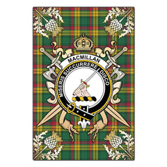 MacMillan Old Ancient Tartan Crest Black Garden Flag - Gold Thistle Style