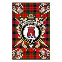 MacNaughton Modern Tartan Crest Black Garden Flag - Gold Thistle Style