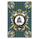 MacNeil of Barra Ancient Tartan Crest Black Garden Flag - Gold Thistle Style