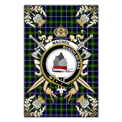 MacNeil of Barra Modern Tartan Crest Black Garden Flag - Gold Thistle Style