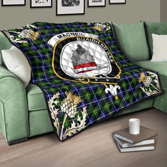 MacNeil of Barra Modern Tartan Crest Premium Quilt - Gold Thistle Style